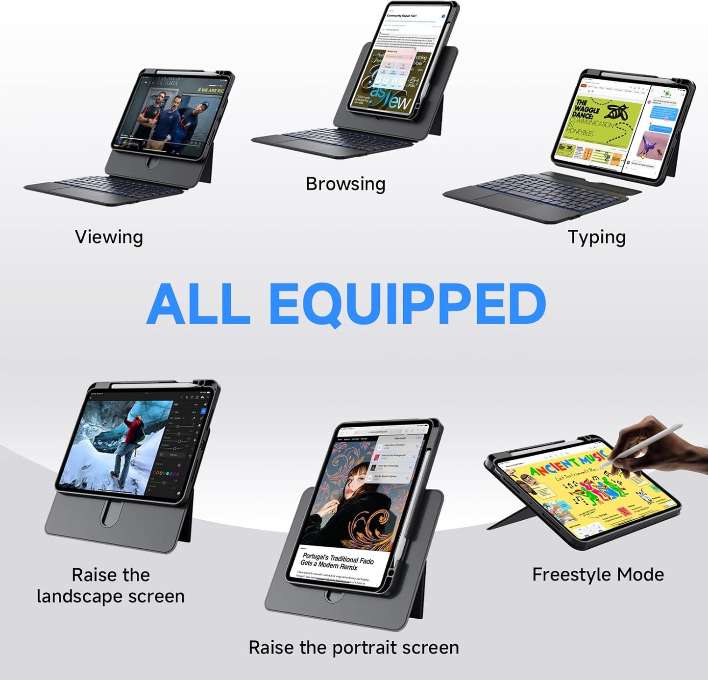 ONLY fit for iPad 12.9 inch Pro 6/5/4/3rd Gen & 13 inch iPad Air (2025 M3, 2024 M2) Case with Detachable Keyboard Trackpad, 360 Rotate Cover Pencil Holder 12 Shortcut Key 7 Color Backlit, Black