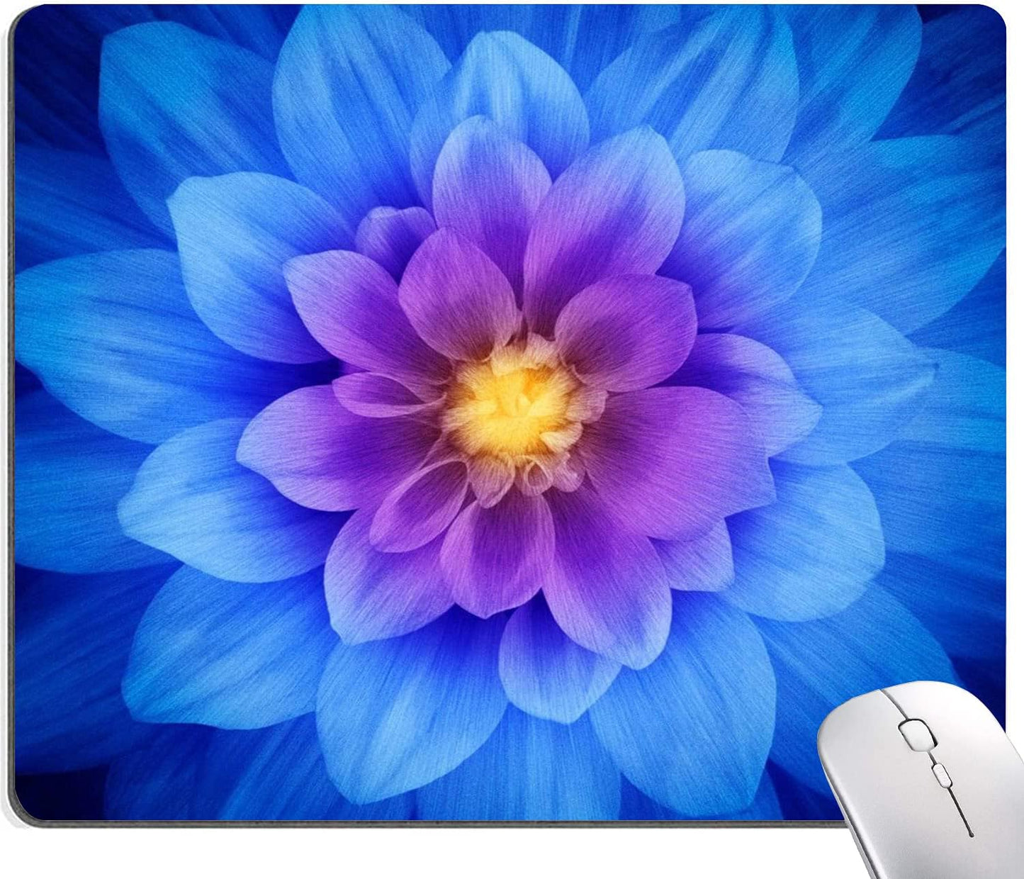 Blue Watercolor Lotus Flower Mouse Pad, Custom Design, 9.5x7.9 Inch, Non-Slip Rubber Base, Waterproof, Washable