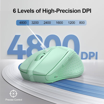 TECKNET Wireless Mouse (2.4G & BT5.0/3.0) Silent 4800 DPI Computer USB A & Bluetooth Mouse 6 Buttons, Wide Compatibility - Green
