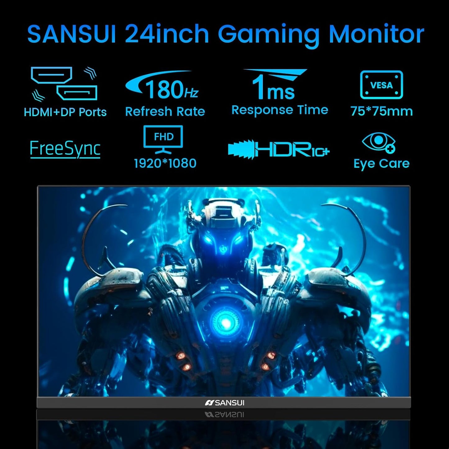 SANSUI 24 Inch Gaming Monitor 180Hz, DP 1.4 & HDMI 2.0 Ports High Refresh Rate Computer Monitor, Racing FPS RTS Modes, 1ms Response Time 110% sRGB (ES-G24F4, HDMI Cable Included)