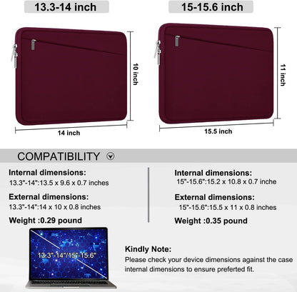 Laptop Sleeve 15.6 inch, Durable Computer Carrying Bag Protective Case Briefcase Handbag with Front Pocket, Slim Laptop Cover for 15.6 Inch HP, Dell, Lenovo, Asus, Notebook, Wine Red