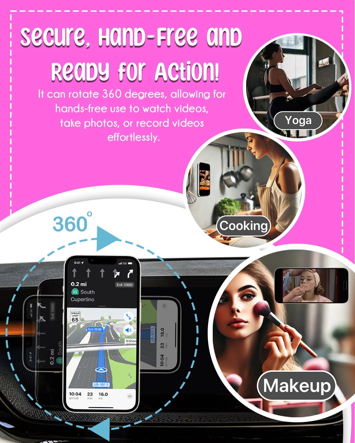 Magnetic Silicone Suction Cup Phone Mount with Hands-Free Stand - Perfect for Selfies, Videos, Durable, Secure Grip, One-Touch Holding, Lightweight, Sleek Design (Pink)