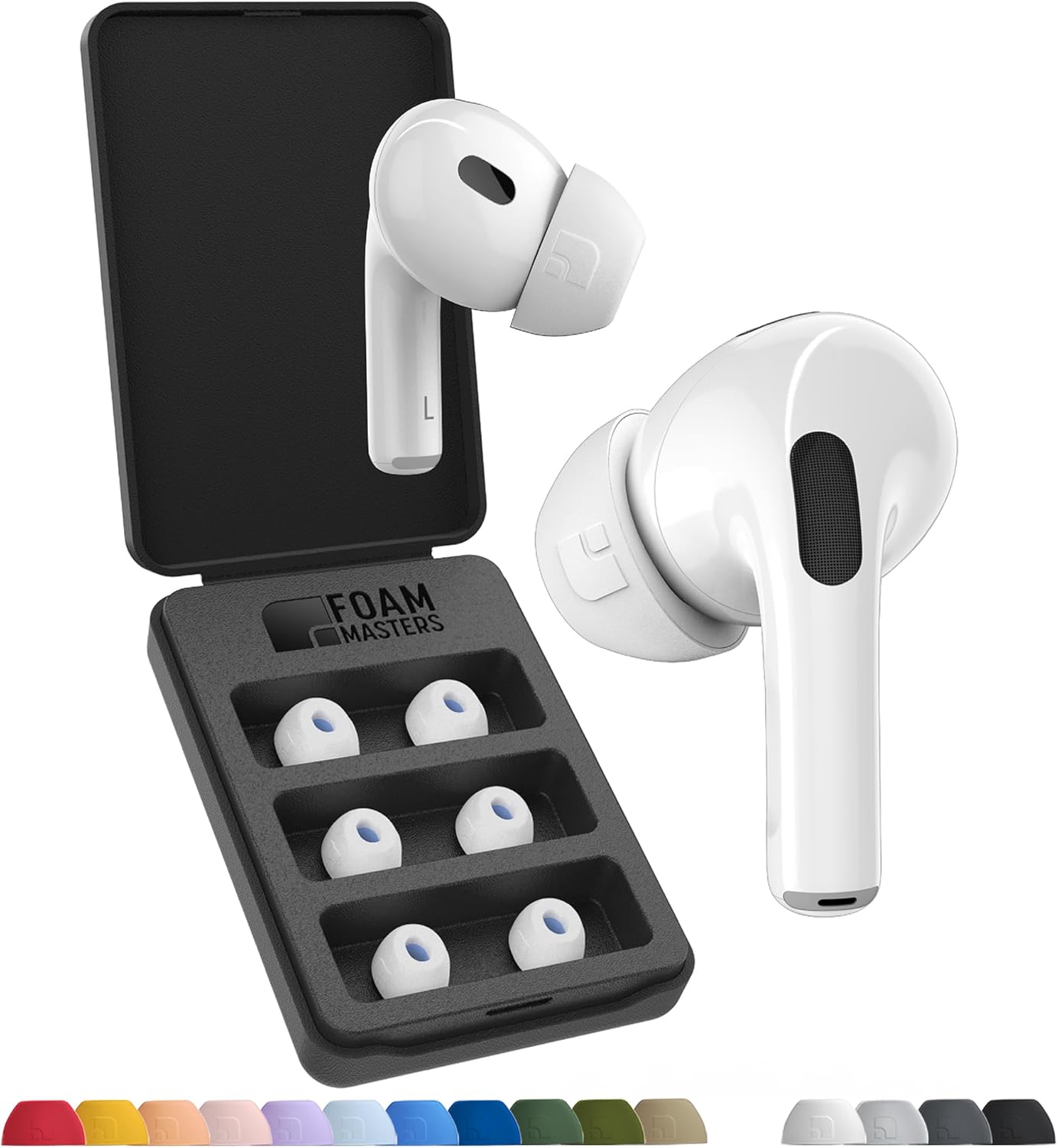 Foam Masters Ultra-Premium Memory Foam Ear Tips for AirPods Pro 1st & 2nd Gen | 3 Pairs | Black Magic Ver 6.0 | Secure | Comfort | Better Noise Cancel | Replacement Buds – White, Medium