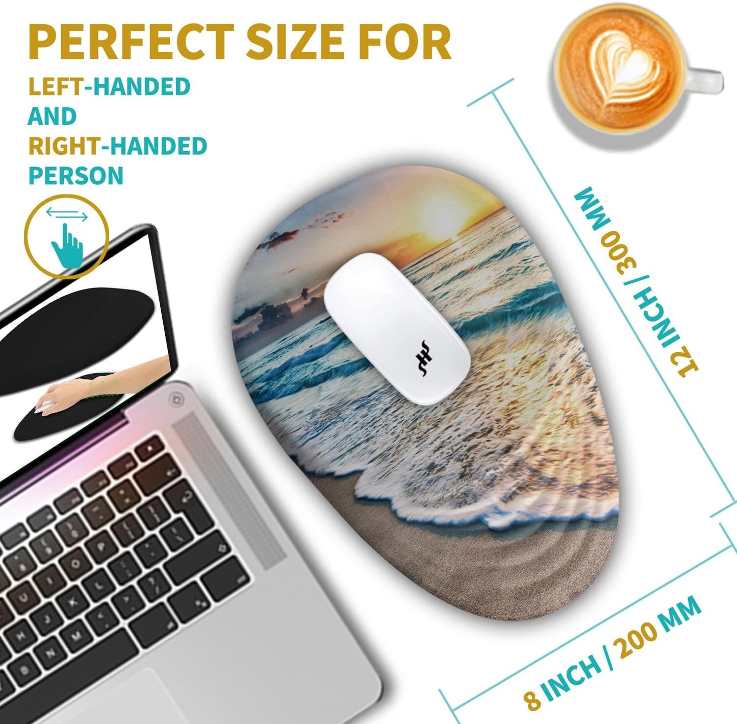Hokafenle Ergonomic Mouse Pad Wrist Support with Stepped-Wedge Design, Wrist Rest Pain Relief Mousepad Filled with Memory Foam, Carpal Tunnel Mousepad for Wireless Mouse(12x8 inch, Sunrise at sea)