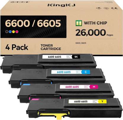 6600 6605 Toner Cartridge Set 4-Pack High Capacity Replacement for Xerox 106R02228 106R02225 106R02226 106R02227 Compatible with Xerox Phaser 6600 Workcenter 6605 Printer Ink Black Cyan Magenta Yellow