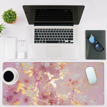 Mouse Pad Large Pink and Gold Marble Non-Slip Gaming Desk Mat with Stitched Edge Laptop Keyboard Desk Pad for Work Home Gaming (35.4 x 15.7 Inches)