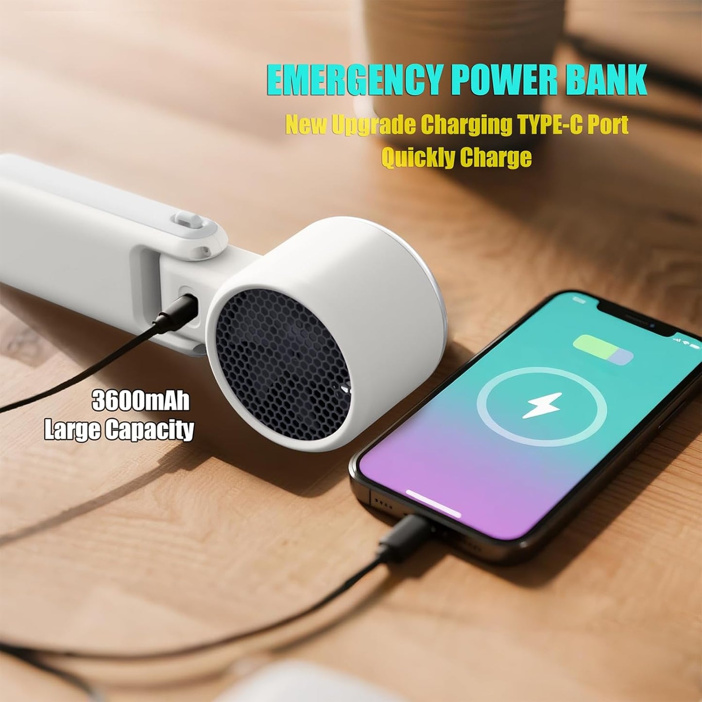 Foldable Handheld Fan | 5-Speed Turbo Blast | 16-Hour Runtime | Type-C Fast Charging | 3-in-1 Portable Design - Perfect for Travel, Camping, Office & Gifts