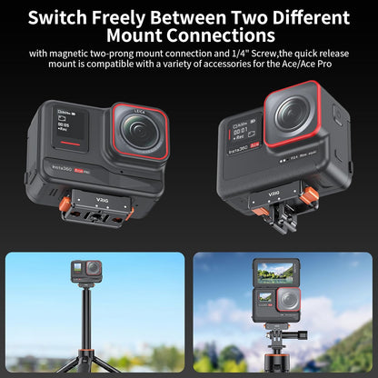 VRIG Magnetic Base for Insta360 Ace/Ace Pro Magnetic Quick Release Adapter Tripod Adapter Mount with Ace Pro/Ace/ X3/ X4/ X5/ ONE RS 1 inch 360 Degree Version/ONE RS Twin/ONE X2