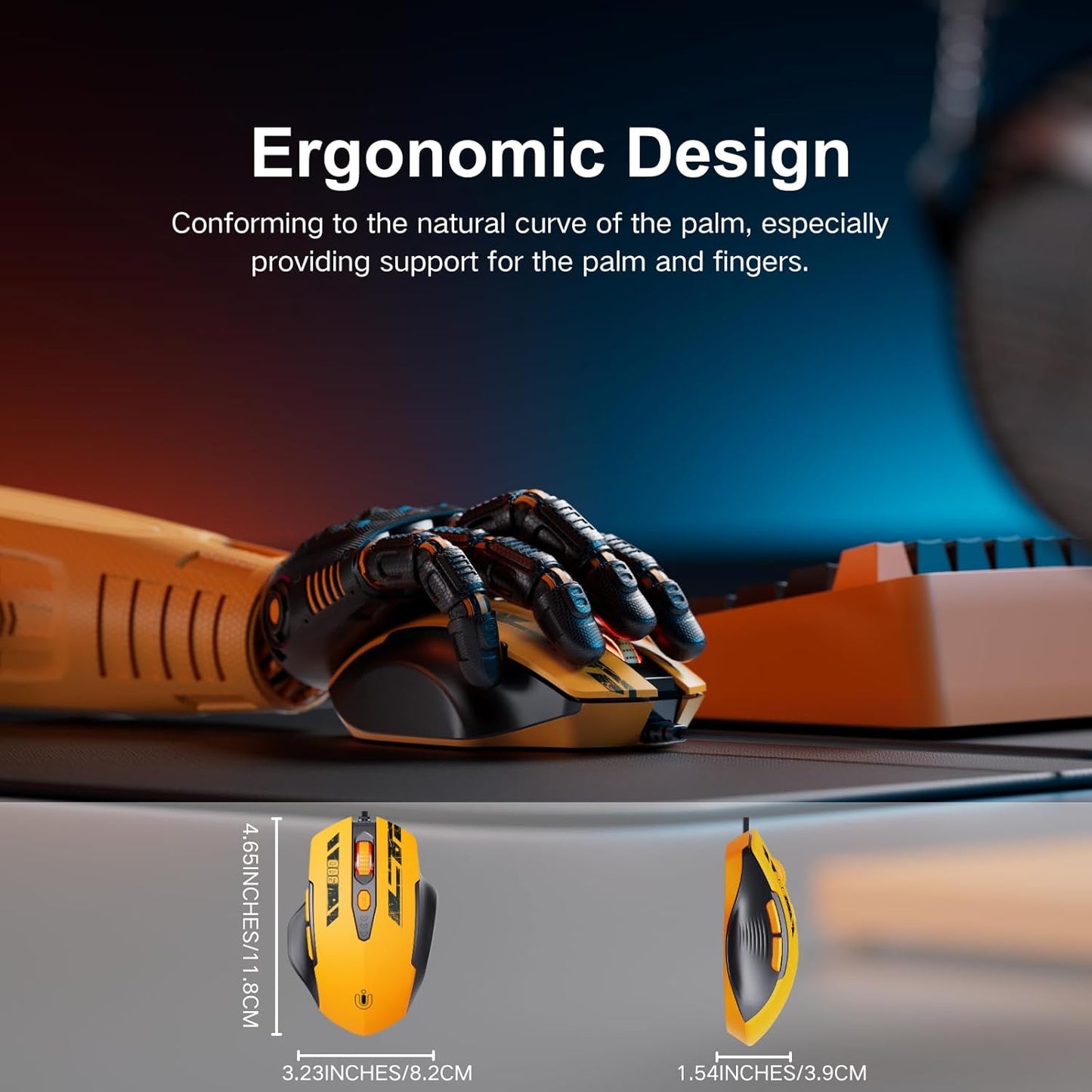 Wired Mouse, USB Mouse Wired with 6 Buttons Ergonomic Design,1.5M USB Cable Computer Mice 7200DPI Mice for PC Laptop, Yellow