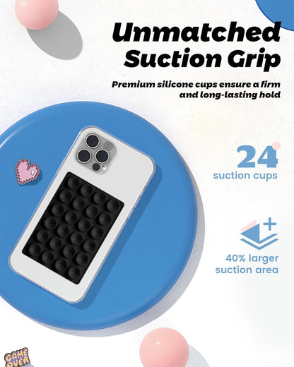 amBand Magnetic Sticky Phone Suction Grip for MagSafe, Removable for Wireless Charging, Durable Magnet Silicone Portable Mount Stand for iPhone 12/13/14/15/16 Series, Hands-Free Video/Selfie, Black