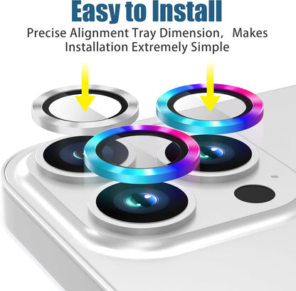 AGVEE 3+3 Camera Lens Protector for iPhone 15 Pro 6.1" / 15 Pro Max 6.7", Brushed Metal Ring 9H Tempered HD Glass Camera Protector Cover Film, Silver