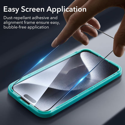 ESR 3+1 Pack for iPhone 15 Pro Screen Protector, 3 Black Edge Tempered-Glass Film and 1 Set Camera Lens Protector, 2.5D Curved Edges, Full-Coverage Military-Grade Protection, Scratch Resistant