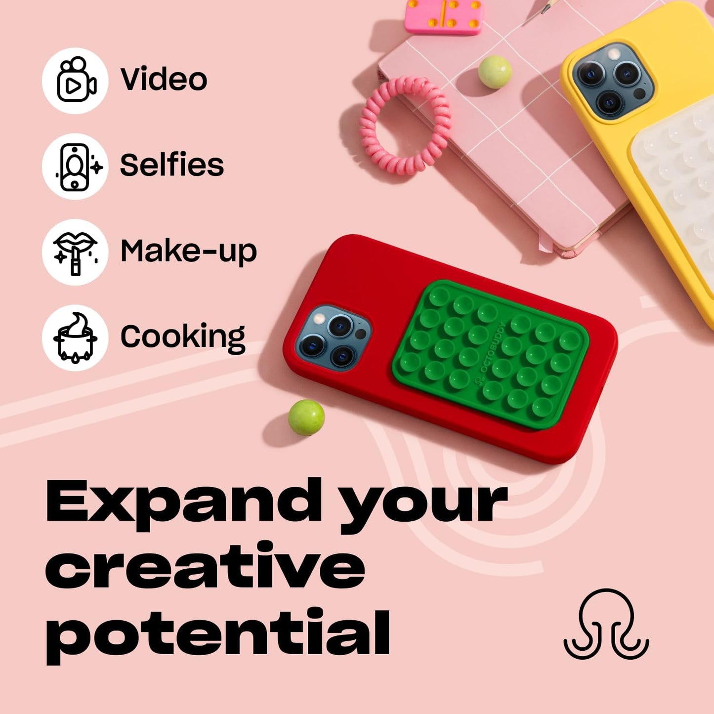 Classic - Silicone Suction Phone Case Adhesive Mount - Hands-Free, Strong Grip Holder for Selfies & Videos - iPhone & Android Compatible - 2.25″ x 3.25″, Spade Green