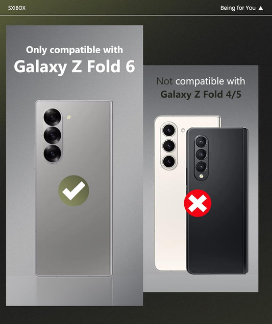 for Galaxy Z Fold 6 Case with Card Holder & Kickstand & Hinge Protection & Sliding Lens Cover, Built-in Screen Protector, Rugged Wallet Phone Case for Samsung Z Fold6, Black