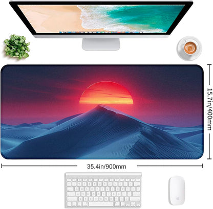 Mountain Peak Beautiful Scenery Game XXL Mouse Pad, Sunset Hill Extended Computer Decorative Table Pad with Stitched Edge Anti Slip Base Mouse Pad 35.4 x 15.7 x 0.12 Inches
