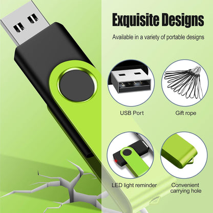 EASTBULLUSB Flash Drive Bulk 4GB 20 Pack with Lanyards USB 2.0 Thumb Drive Bulk Memory Stick Swivel Pen Drive for Storage and Backup 4GB 20 Pack, Green