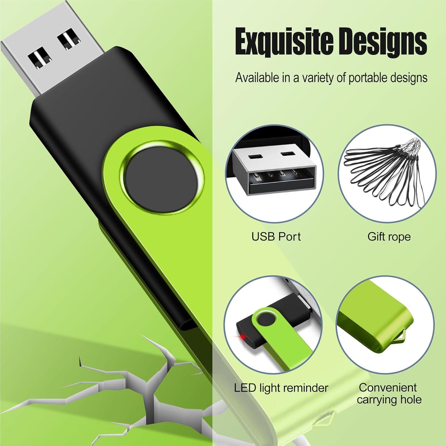 EASTBULLUSB Flash Drive Bulk 8GB 20 Pack with Lanyards USB 2.0 Thumb Drive Bulk Memory Stick Swivel Pen Drive for Storage and Backup 8GB 20 Pack, Green