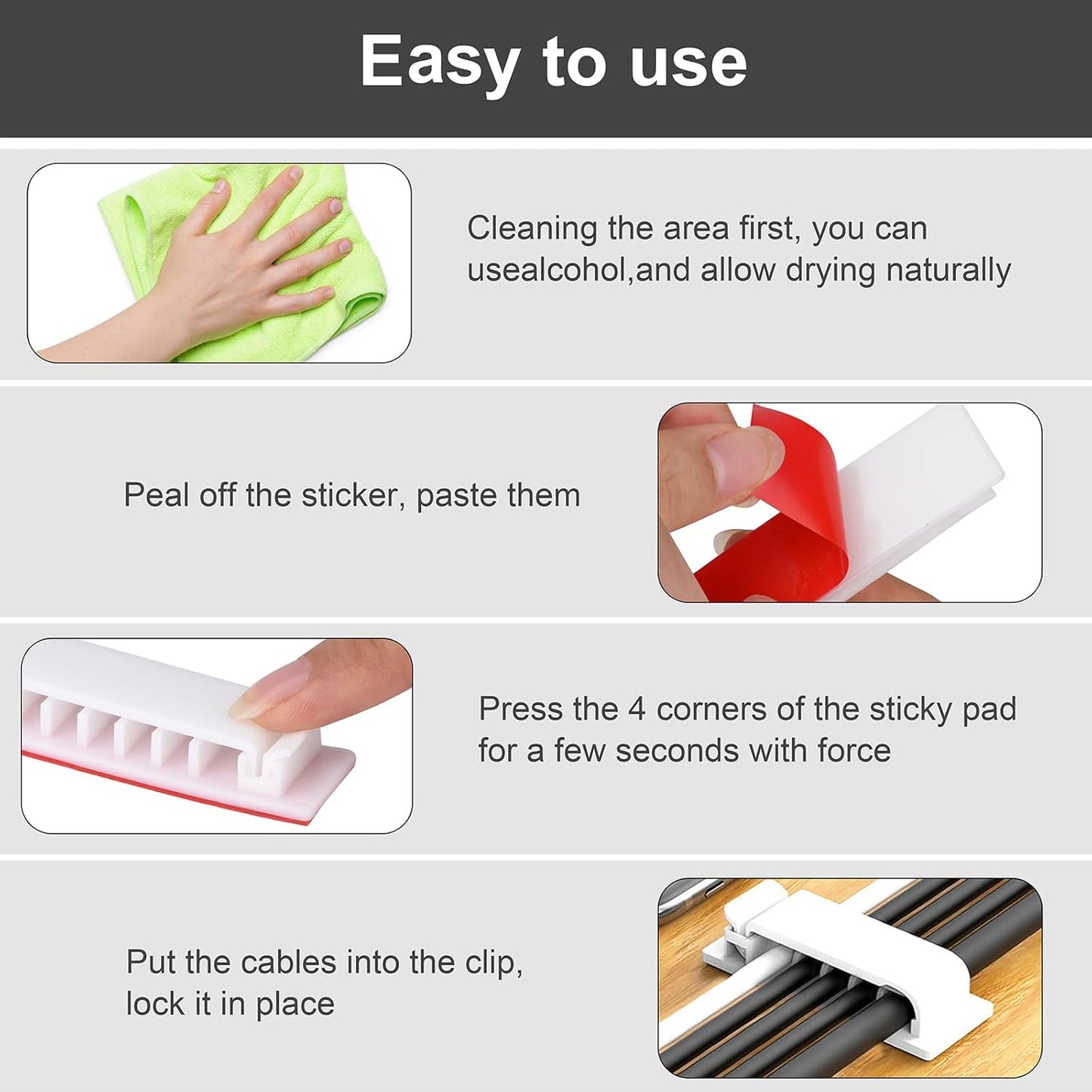 Cable Management Clips, 20Pcs Cable Organizers Wire Clips Cord Holder for TV PC Ethernet Cable Desk Home Office (White)