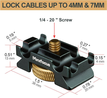 MINIFOCUS Camera Cable Clamp with Arca Swiss System, Aluminum Alloy Tether Cable Block Clip with 4 Grooves, USB Cable Lock Clip Clamp HDMI Protector for All DSLR Cameras Cable