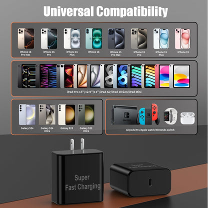 iPhone 16 Pro Max Charger Fast Charging, 45W Super Fast USB C Chargers for iPhone 16 15 6FT+6FT+10FT Type C Chargers Cord with Fast Charger Block for iPhone 16/15 Series/iPad/ GalaxyS24 Black