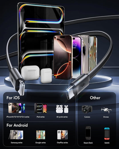 4-in-1 Retractable Gan Wall Charger Plug,Travel Essentials Brick Multiport USB Ports,3ft Lightening and Type c Cables,40W Multi Fast Charging Foldable Block for iPhone 16/15/14/13,iPad,Galaxy,Pixel