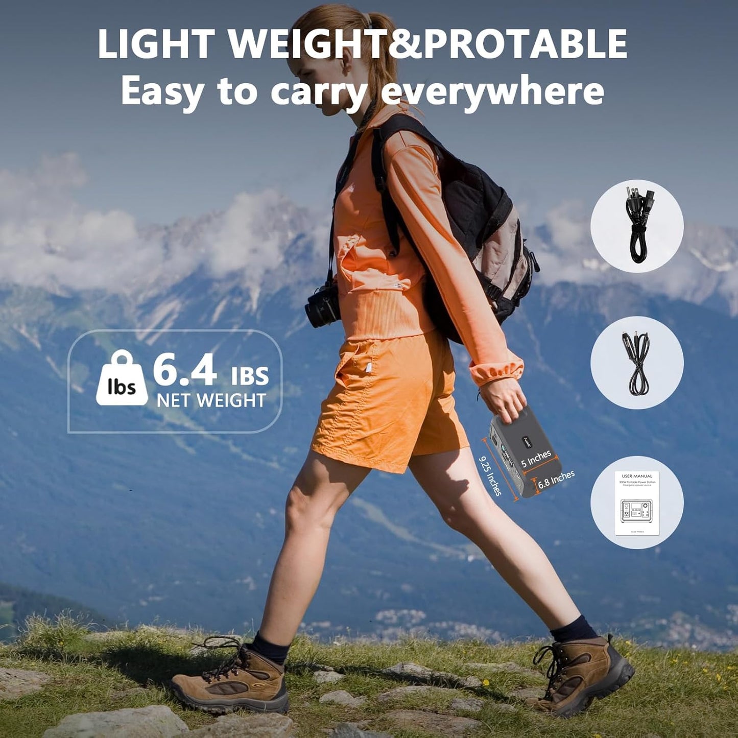 Portable Power Station 300W (Peak 600W), ALLWEI 256Wh Solar Generator with 60W USB-C PD Output, 110V Pure Sine Wave AC Outlet Backup LiFePO4 Battery for Outdoors Camping Travel Home Blackout