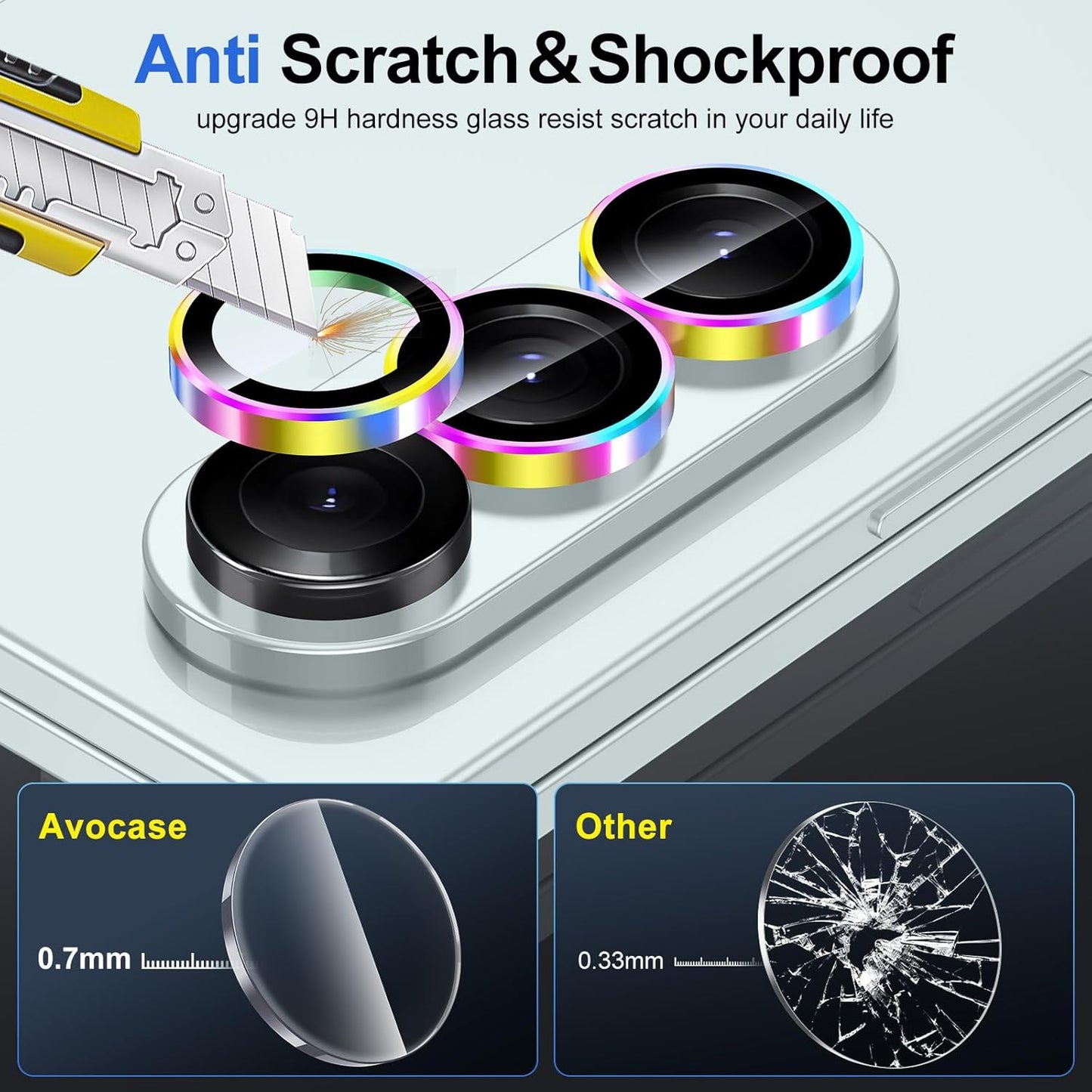 for Samsung Galaxy Z Fold 7 Camera Lens Protector, Individual Metal Ring Tempered Glass Lens Cover, [Strong Adsorption] Scratch Resistant Ultra-Thin HD Clear Lens Cover, 1 Set-Colorful Ring