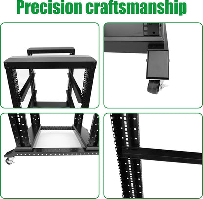 42U Server Rack/4-Post 19in Network Rack/Open Frame Rack with Wheels, Heavy-Duty Frame Cabinet/Adjustable Depth 29.75-27.75in GLOBALRACK，(4POST-1000-42U)