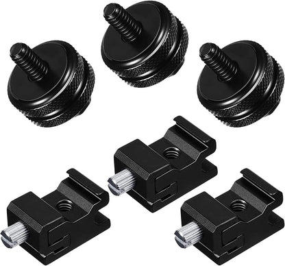SLOW DOLPHIN 6 Pieces 1/4 Inch Hot Shoe Mount Adapter and 1/4"-20 Screw Thread Cold Shoe Flash Stand Adapter for DSLR Camera Rig, Camera Flash Shoe Mounts for Tripod