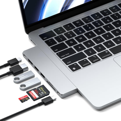 Satechi 7 in 1 USB C Hub Multiport Adapter Pro Slim, USB C Dongle, 100W Charging, 4K HDMI, USB 4, USB 3.2 Gen 2, SD/Micro Card Reader for Mac, MacBook Air/Pro M4/M3/M2/M1 - Silver