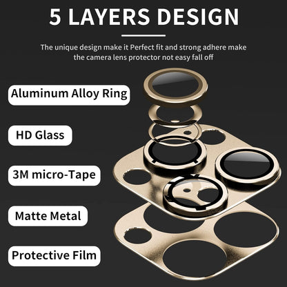 Camera Lens Protector for iPhone 14 Pro/iPhone 14 Pro Max, Alloy Metal Camera Cover with Tempered Glass Screen Protector Accessories,Case Friendly,Scratch Resistant,Easy to Install -Gold