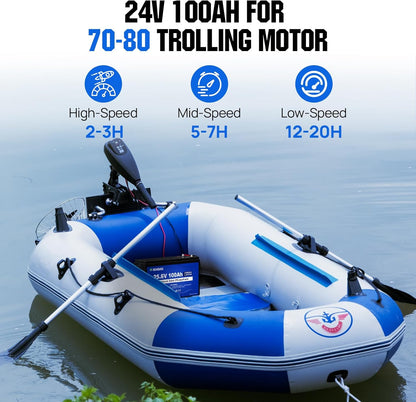 DC HOUSE 24V 100Ah LiFePO4 Lithium Battey, Low Temp Cut-Off BMS, Up to 15000 Cycles, Perfect for Trolling Motors, Marine, Boat, RV, Camper, Home Energy Storage