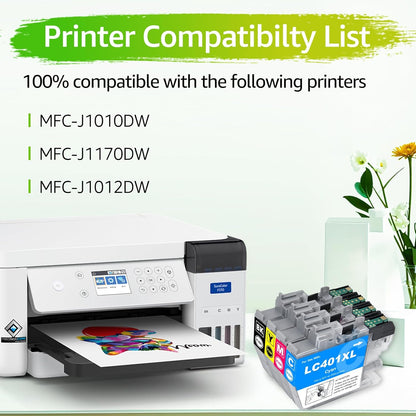 LC401XL Ink Cartridge Replacement for Brother LC401 LC 401 XL High Yield Ink Cartridges Compatible for Brother MFC-J1010 MFC-J1012 MFC-J1170 MFC-J1800 DCP-J1800DW DCP-J1140DW (BCMY, 4 Pack)