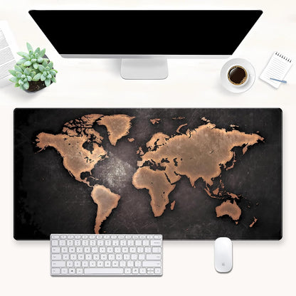 World Map Gaming Mouse Pad XXL Large Vintage Style Full Desk Mat Extended Keyboard Pad with Stitched Edges, Non-Slip Base (31.5" x 15.7")