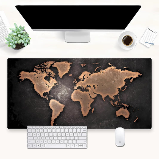 World Map Gaming Mouse Pad XXL Large Vintage Style Full Desk Mat Extended Keyboard Pad with Stitched Edges, Non-Slip Base (31.5" x 15.7")
