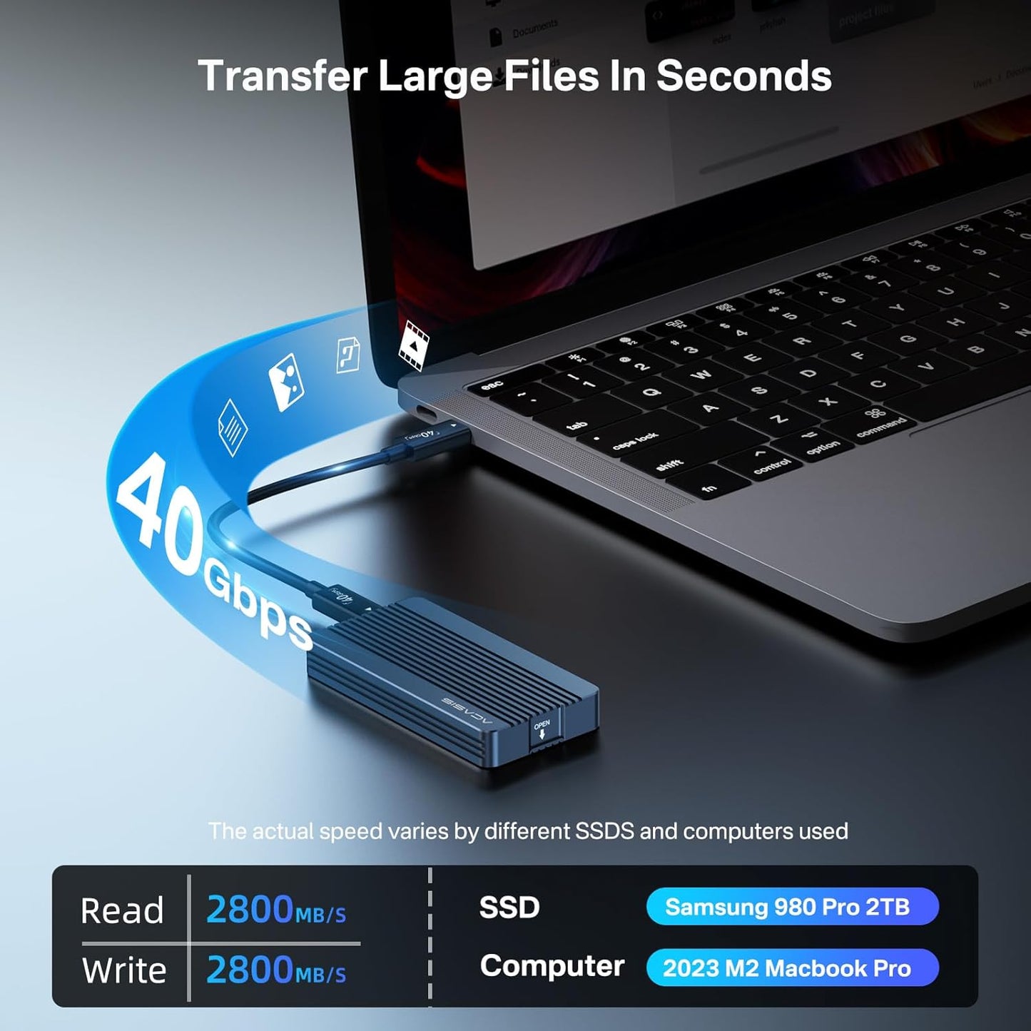 ACASIS 40Gbps M.2 NVMe SSD Enclosure, TBU405 for M1 M2 Pro/Max, Compatible with Thunderbolt 4/3/USB3.2/3.1/3.0/2.0, M.2 Enclosure Support SSD 2280/2260/2242/2230 B+M M-Key