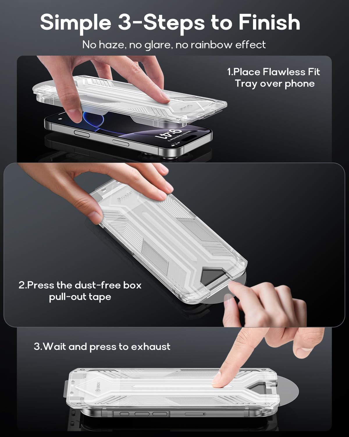 3 Pack for iPhone 14 Pro Max Tempered Glass Screen Protector:9H+ Durable, Auto Positioning, Bubble Free, High Definition, Easy Installation