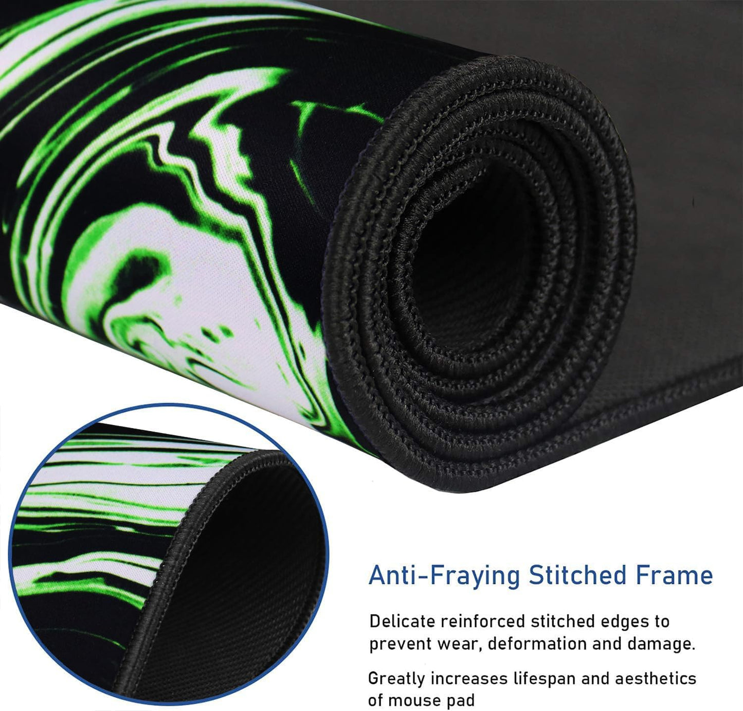 Large Extended Mouse Pad with Stitched Edges, Durable Non-Slip Natural Rubber Base, Waterproof Computer Keyboard Pad Mat for Esports Pros/Gamer/Desktop/Office/Home - Marble Green