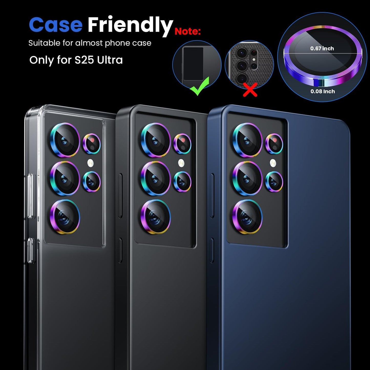WSKEN for Samsung Galaxy S25 Ultra Camera Lens Protector - Ultra Thin Case Friendly, 9H Shatterproof Tempered Glass with Aluminum Metal Circle Camera Screen Protector Cover Accessories, Colorful
