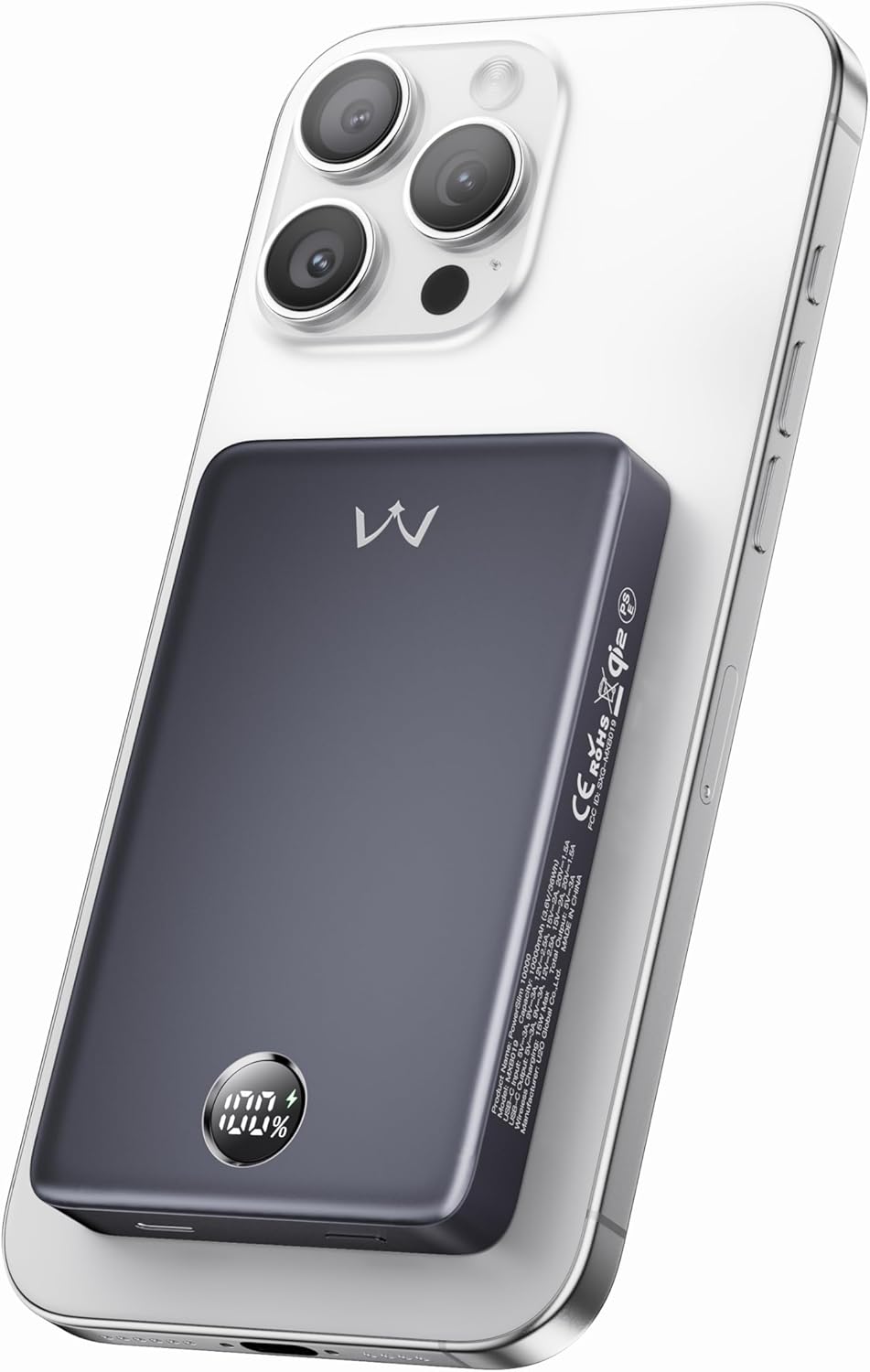 iWALK Magnetic Portable Charger, Qi2 Certified 15W Magnetic Power Bank with LED Display, 30W PD Fast Charging, 10,000mAh Battery Pack, Ergonomic Design, for iPhone 16/15/14/13/12 Series Gray