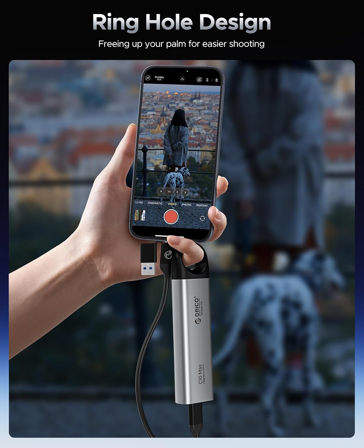 ORICO 4TB Portable SSD Up to 800MB/s, Hanging Hole Design External Solid State Drive, 2 in 1 USB C&A Cable, Durable Storage for Type-C Smartphone, Tablets, Laptops, for Content Creators - C10Max