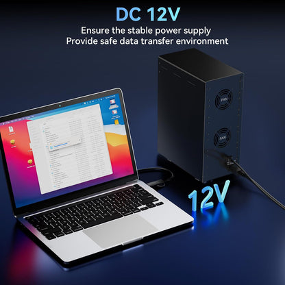 10 Bay Hard Drive Enclosure with Cooling Fan for 2.5/3.5" SATA HDD/SSD with USB A/C 3.0 Cable, 3.5 Hard Drive Enclosure Supports 200TB Capacity, Tool-Free HDD Enclosure, DAS(NO RAID/NAS)