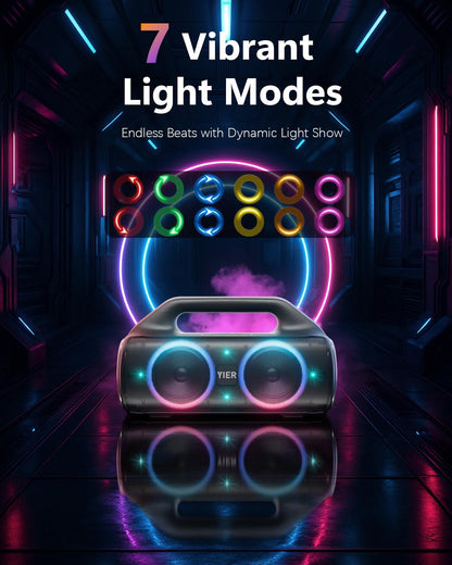 Speakers, 80w (Peak) Portable Wireless Speaker with Lights, Stereo Loud Sound, IP67 Waterproof, Deep Bass Outdoor Speakers Bluetooth 5.0 Dual Pairing for Home Party Beach Camping, Gifts