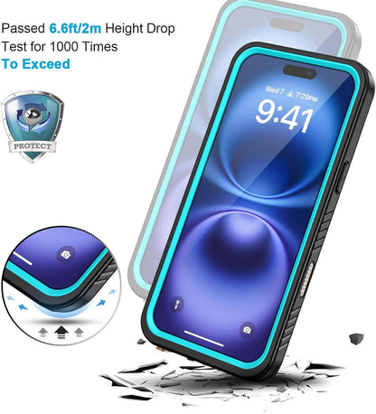 Lanhiem for iPhone 16 Case, IP68 Waterproof Dustproof Shockproof Cases with Built-in Screen Protector, 360 Full Body Protective Heavy Duty Rugged Phone Cover for iPhone 16-6.1 inch (Blue)
