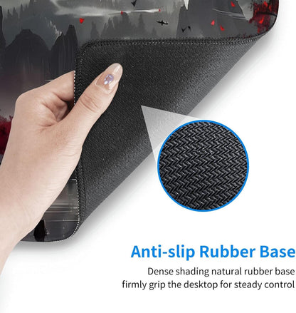 Extended Gaming Mouse Pad, Large Desk Mat XL Anime Mouse Pad Waterproof with Stitched Edges, Non-Slip Desktop Pad for Home and Office, Level Up Your 31.5x11.8 Inch (Night Lake)