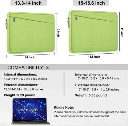 Laptop Case 15.6 inch, Slim Computer Carrying Bag Protective Cover Briefcase with Front Pocket, Durable Laptop Cover for 15-16 Inch HP, Dell, Lenovo, Asus, Notebook, Light Green