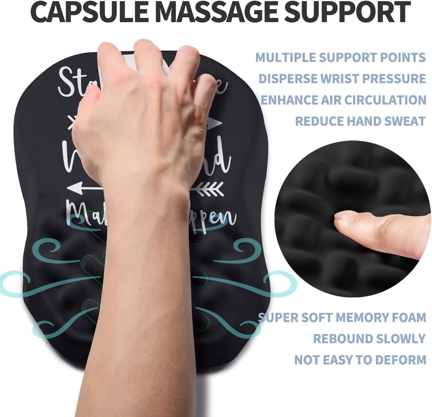 Ergonomic Raised Mouse Pad Wrist Support with Bilateral Slope Memory Foam Mousepad for Wrist Rest and Carpal Tunnel Pain Relief 11.8x7.9〃Inspirational Quotes