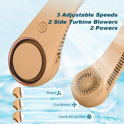 CIVPOWER Neck Fan: Portable Personal Neck Cooling Rechargeable Bladeless Fan - Hands Free 3 Speed 4000 mAh Battery USB Operated Wearable Headphone Design - for Men Women Outdoor Indoor (Orange)