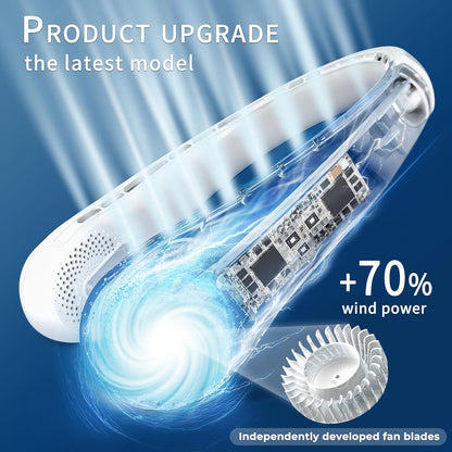 FrSara Neck Fan, Portable Fan Strong Wind, Upgraded 5200mAh, Upgraded Air Volume,360° Cooling, Quiet, No Hair Twisting, Even Air Volume On Both Sides, Non-Slip Material, Short Charging, Long Use Time