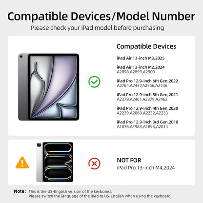 for iPad Air 13 inch case Keyboard M3 2025 & M2 2024,Magic Keyboard for iPad Pro 12.9 (6th,5th,4th,3rd Gen),Magnetic Attach,Multi-Gesture Trackpad,7-Color Backlit,Shortcut Keys,Black